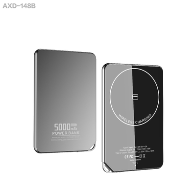 Banque d'alimentation magnétique 5000 mAh, chargeur sans fil ultra fin en alliage d'aluminium avec sortie PD 20 W