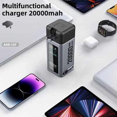 購入 LEDディスプレイ ACプラグ付きモバイルバッテリー 20000mAh 100W出力 ケーブル収納式 online manufacture