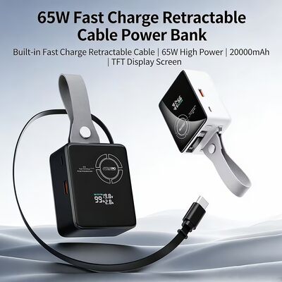comprar Banco de energía portátil 20000mAh Capacidad con entrada 45W Cable retráctil de recarga rápida y pantalla de estado de la batería en tiempo real online manufacture